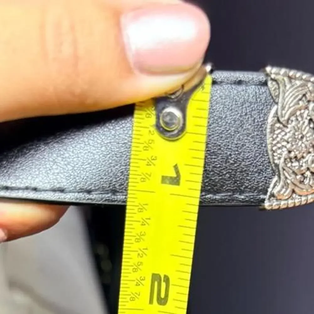 Black faux leather belt silver western buckle boho vintage y2k minimalist